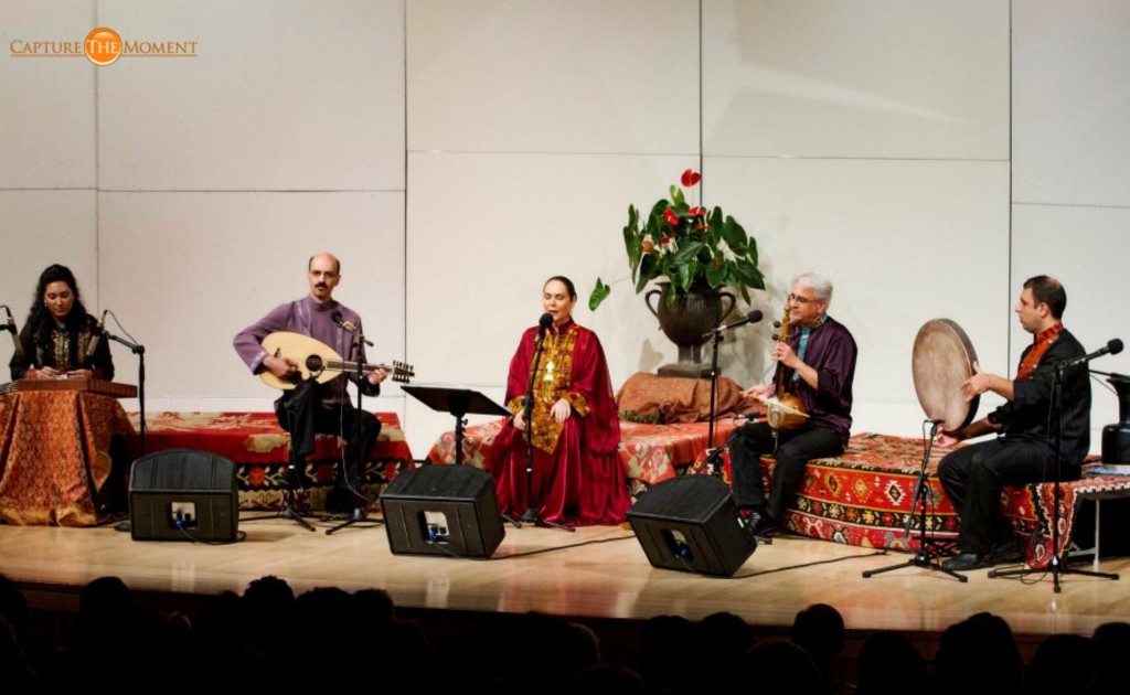 Parissa and Hamnavazan Ensemble in concert on stage in Sacramento — Persian classical music performance, 2012 tour finale